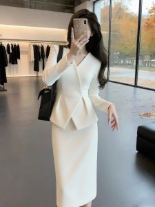SHANGSHA | White Elegant Luxury Sheer Style Dress