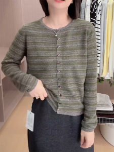 QINGNAER | Stylish Laid-back Striped Knit Sweater Easy to Match