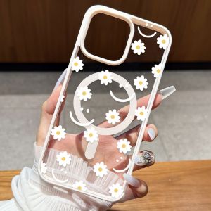 PC+TPU Hybrid Phone Case For iPhone 17 16 15 14 13 12 11 Pro XS Max X XR Plus Air 17E 16E Clear Magnetic Floral Print Back Cover