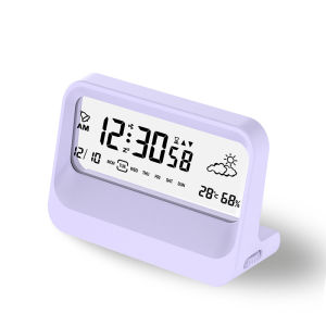 Digital Alarm Clock LCD Display with Calendar Temperature Humidity Snooze Table Bedside Clock for Kitchen Bathroom Office