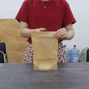 50Pcs Kraft Paper Pouch Half Transparent Stand Up Pouch Ziplock Reusable Food Packaging Bags for Food Sealed Packging