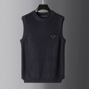 Mens Knitted Wool Vest Sleeveless round Neck Sweater Spring Warm Triangular Label No Button Casual Fashion Loose Fit Youth Popular