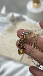 MILLENNE Multifaceted Baltic Amber Rhytymic Silver Pendant with 925 Sterling Silver (MLP-01)