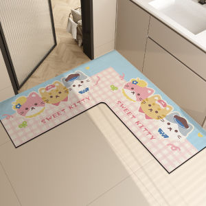 Bathroom L-Shape Corner Mat Anti-Slip Toilet Floor Carpet Quick Dry Silicone Dendroidal Mud Cartoon Washstand Rug Home Use