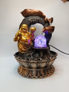 Buddha fountain Travelling Buddha water fountain Lucky Buddha Tabletop water fountain fengshui lucky fountain Laughing Buddha with Gold Bar Fountain Water Fengshui Fountain Table Water Waterwheel Crystal Ball Indoor Table water Fountain Fengshui Buddha ko