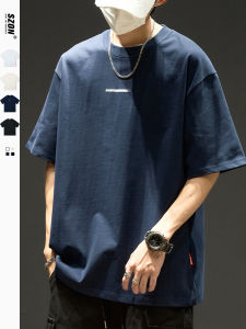 เสื้อยืดคอกลมแขนสั้นผ้าฝ้ายแท้ทรงหลวมสำหรับผู้ชาย สไตล์อเมริกันปักลาย เสื้อยืดแฟชั่นฤดูร้อนสำหรับเยาวชน