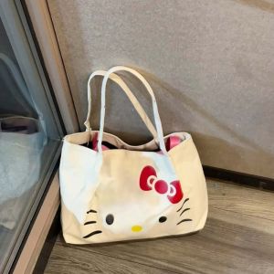 Large Capacity Canvas HelloKitty Kitty Cat Tote Bag Handbag Commuter Womens Bag 2025 New Style Casual Cartoon Pattern