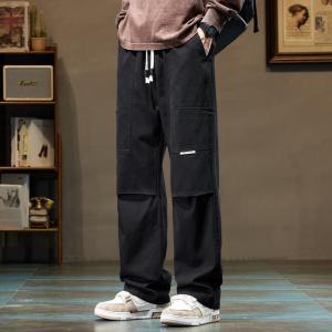 Mens Casual Cotton Work Pants Autumn Spring Wear Multi-Pocket Straight Leg Trousers Youthful Style Comfortable Fit Sporty