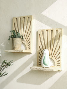 1pc Wooden Sunburst Wall Shelves Boho Natural Style Display Rack for Plant Ornaments Entryway Living Room Bedroom Home Decor