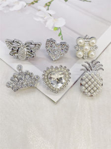 6PCS Bling Rhinestone Sneakers Shoe Laces Charms DIY Accessories Butterfly Flower Shoelaces Buckles Decorations Crown Shoe Clips
