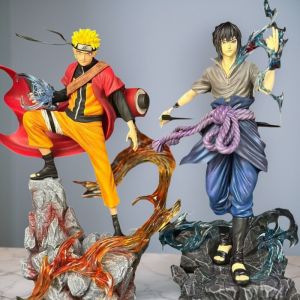Bandai | 24cm Naruto Anime Figures Naruto Dan Sasuke A Hundred Ninjas for Ten Years Action Figure Statue Model Doll Collection Toys Gifts