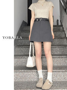 Gray Suit Half Skirt Womens High Waist plus Size Slimming Belly Covering Pear Shape A-Line Short Skirt Commute Korean Style