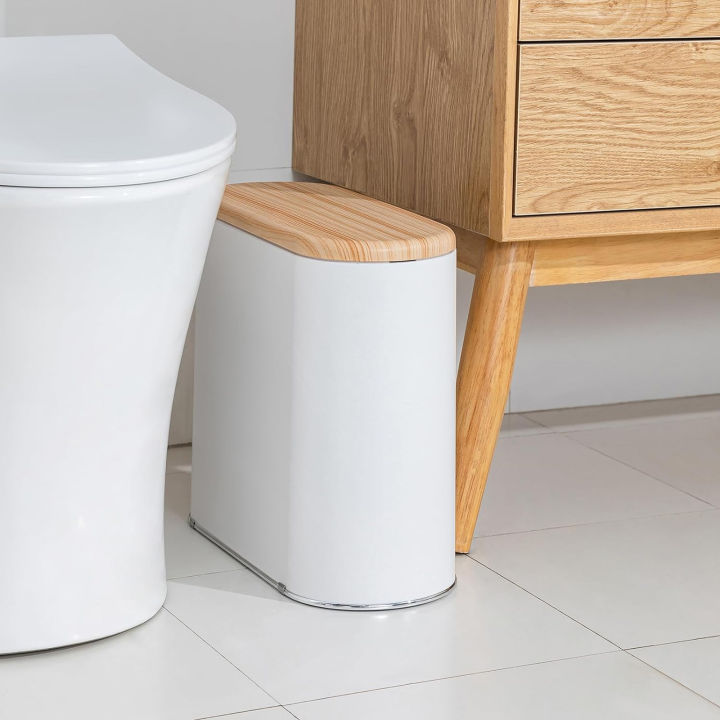 Bathroom Trash Can with Lid, 10L Small Garbage Can Dog Proof,Modern ...