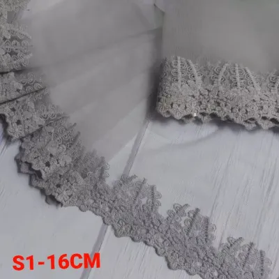 (1 MÉT) REN LƯỚI THÊU GAM MÀU GHI XÁM BẢN RỘNG 16_17CM.