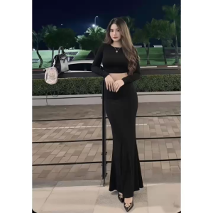 Set áo croptop tay dài kèm Chân váy đuôi cá KVYBODY S17 chất thun borip lụa dày mịn co giãn tốt