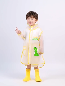 Yowxii Kids EVA Cartoon Raincoat Waterproof Lightweight Hooded Rain Jacket with Clear Visor and Pockets Dinosaur Astronaut Bunny Styles for Boys and Girls