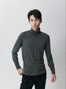 Mens Business Casual High Collar Lightweight 100 Wool Sweater