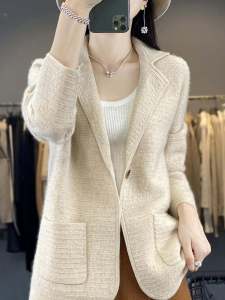 Export Big Brand Discount V-neck Sweater & Women's Wool Cardigan Loose Suit with Pocket Outwear Cashmere Sweater Outerwear