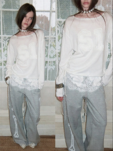 1JINN STUDIO | American Patchwork Lace Hem Waist-Tied T-Shirt