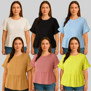 CHW - ROXI EYELET PEPLUM TOP - COMFY WEAR - REGULA AND PLUS SIZE LADIES