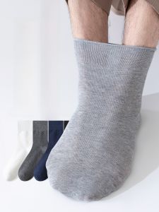 JINGCHI | Tất cotton cỡ lớn cho nam Tất thể thao dài đến bắp chân thoáng khí thấm hút mồ hôi cạp vừa màu trơn mùa hè