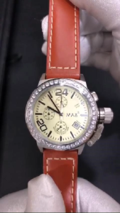 MAX Classic Chronograph Cubic Zirconia Bezel Silver Steel/Yellow Dial Womens Watch 36mm 5-MAX504