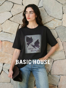 Basic House | Black Print Sparkle Womens T-shirt
