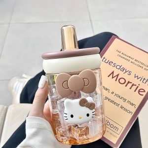 แก้วพลาสติกใสสำหรับผู้หญิง ความจุขนาดใหญ่ ความต้านทานความร้อนสูง แก้วดื่มแบบพกพาสำหรับนักเรียน แก้วดื่มแบบมีสตริป