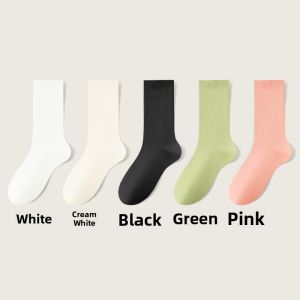 MiiOW | Antibacterial Long Tube Socks Womens Mid-Calf No-Show White Cotton Blend Comfortable Breathable Anti-Microbial Socks For Autumn Winter