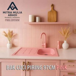 Mitra Mulia Abadi Bak Cuci Piring Wastafel 97cm Pink Soft Premium Spesial 97cm x 43cm Bonus Afur & Saringan Pink Gratis