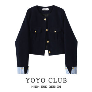 YOYO CLUB ชุดสองชิ้นฤดูใบไม้ร่วง/ฤดูหนาว เสื้อโค้ทผ้าขนสัตว์ทรงสลิมฟิต กางเกงยีนส์ขาบาน เสื้อผ้าทำงานสไตล์ยูนิเซ็กซ์