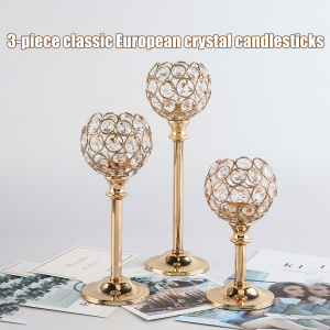 3 Height Golden Crystal Tea Light Stand Candle Holder Wedding Candelabra Candlestick Decoration Lamp