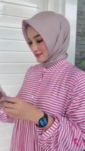 Gamis Salur Katun Premium / Gamis Salur Viral Tiktok / Midi Dress & Gamis Motif Salur Terbaru 2024