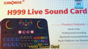 Siborie H999 Soundcard Bluetooth dengan Mixer Langsung Layar dan Efek Pencahayaan RGB Cocok untuk Pertunjukan Karaoke Langsung