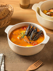 MODERN SWEETHOME | Glazed Under Color Double Ear Large Soup Bowl