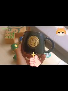 พร้อมส่ง แก้วน้ำแข็ง แก้วกาแฟ แก้วเซรามิค สวย แก้วเซรามิคสีดำ  แก้วเซรามิคลายการ์ตูน ความจุข ถ้วยกาแฟ