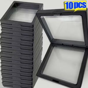 10Pcs Transparent PE Film Jewelry Storage Box 3D Floating Square Frame Portable Bracelets Necklace Earring Display Box Case