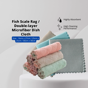 YU Double-layer Absorbent Microfiber Kitchen Dish Cloth Fish Scale Rag Wiping Towel Kitchen Tool Kain Lap Dapur