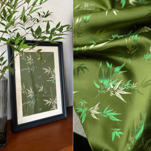 Smooth Texture Bamboo Leaf Embroidery Fabric Chinese Style Dress Cheongsam Clothing Design Material Green Color Home Sponge Pad