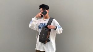 GMSHOP Men Chest Bag Nylon Shoulder Messenger USB Charging Bag For Outdoor Anti Theft Bag