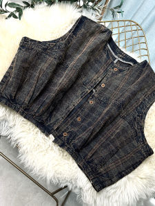 Spring Summer New Original Artistic Retro Loose Casual Pumpkin Vest Shoulder Pad Layering Womens plus Size Cotton Blend