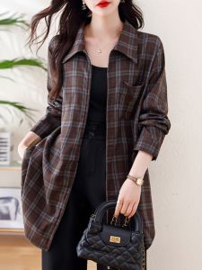 Autumn 2025 Womens Long Sleeve Shirt Coat Mid-Length Spring Autumn Style High End Fashion Outerwear Korean Loose Fit Button Detail