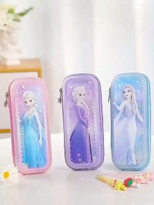 (SG Seller) Disney Frozen Pencil Case Quicksand Flow Pen Case BlingBling TPU Pen Box for Girl Candy Color Stationery School Supplies
