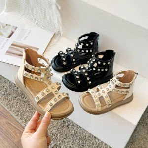 Retro High-top Sandals with Rhinestones and Studs for Girls Summer 2026 New Style