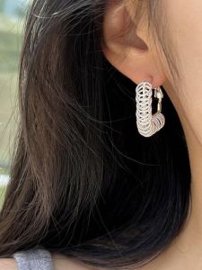 Elegant Simple Silver Needle Diamond Shape Womens Fashion Jewelry  out Ear Rings Korean Style 925 Silver Earrings