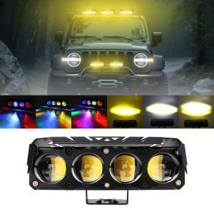 KEVANLY | 1/2pcs Motorcycle 4 Mini Lens Dual Color Hi/Low Beam LED Spotlight RGB Halo Fog Lamp for Car SUV UTV 12V Headlight Driving Light