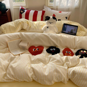 Water Washed Cotton Striped Bedding Set Single