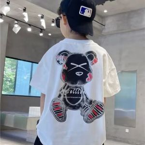 Children King Tshirt for Kids Boys Cotton Summer Short Sleeve White Sport Top Baby Teenage Fashion Casual Men Cartoon Printed On Sale Korean Style Running School Clothes Boy Girls Teen kurta kanak kanak lelaki