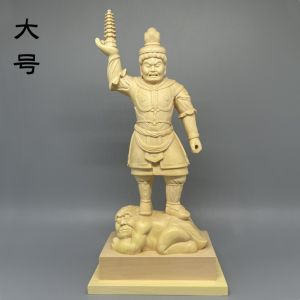 Boxwood Carving Japanese Four Kings Buddha Statue King Kong Protection Ornaments Household Worship Decorative Crafts