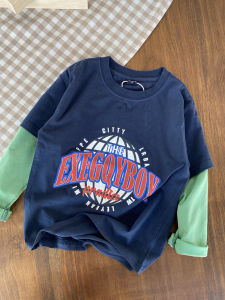 Soft and Comfortable! Cost-Effective 110-160 Medium and Large Boys round Neck Cartoon Long sleeves Shirt